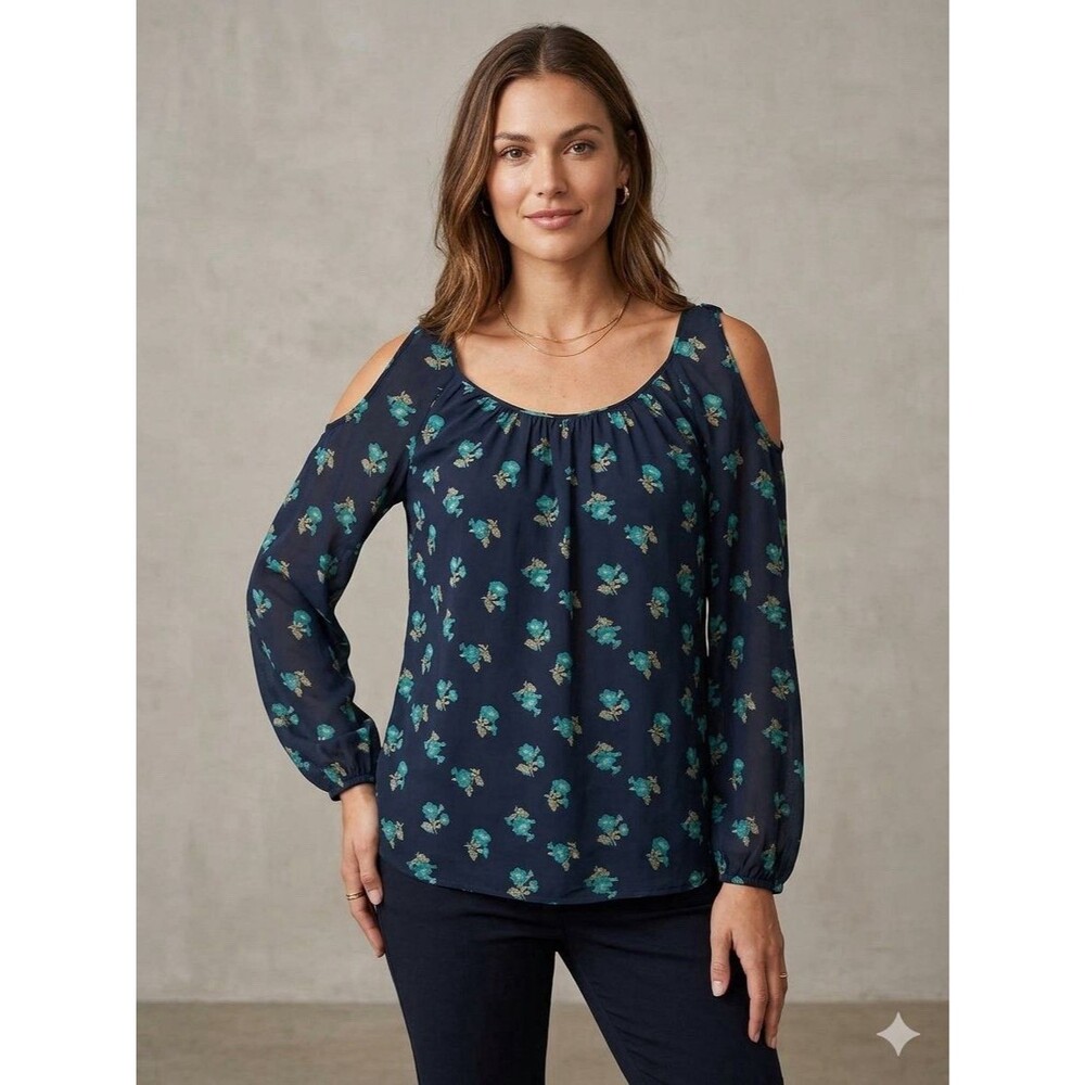 Rebecca Taylor Women’s Blue Long Sleeve 100% Silk Floral Shirt Size Medium